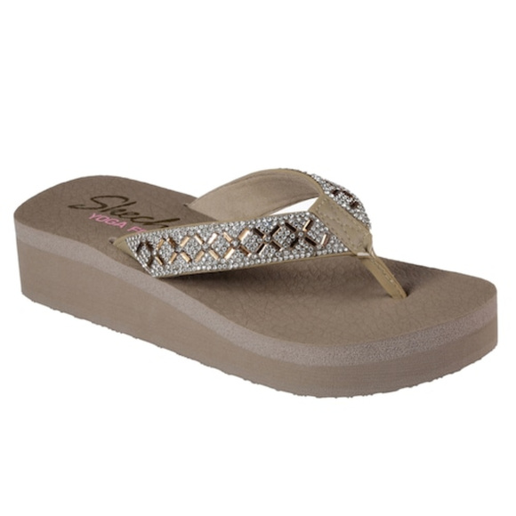 Skechers Shoes - Skechers Vinyasa Lotus Print Rhinestone Flip Flops